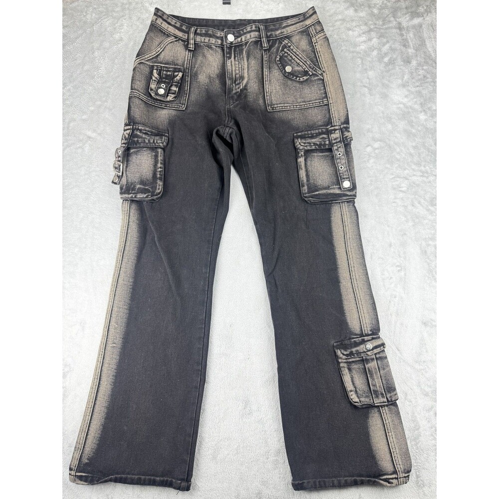 Romwe women L Cargo Pants Black Gray Goth Grunge Y2K Streetwear Regular